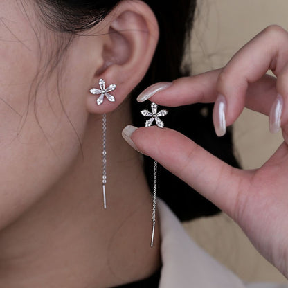 Floral Threader Diamond Earrings — Delicate Drop Design