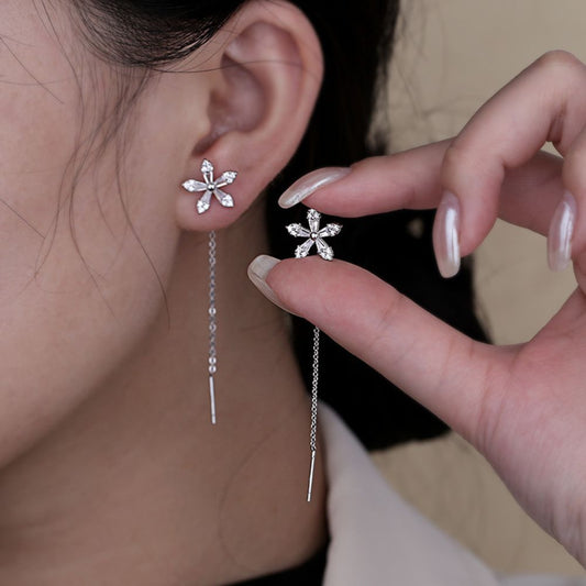 Floral Threader Diamond Earrings — Delicate Drop Design