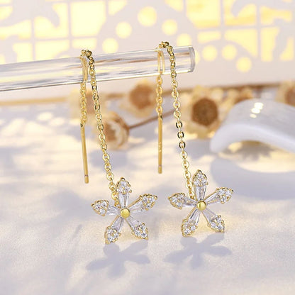 Floral Threader Diamond Earrings — Delicate Drop Design