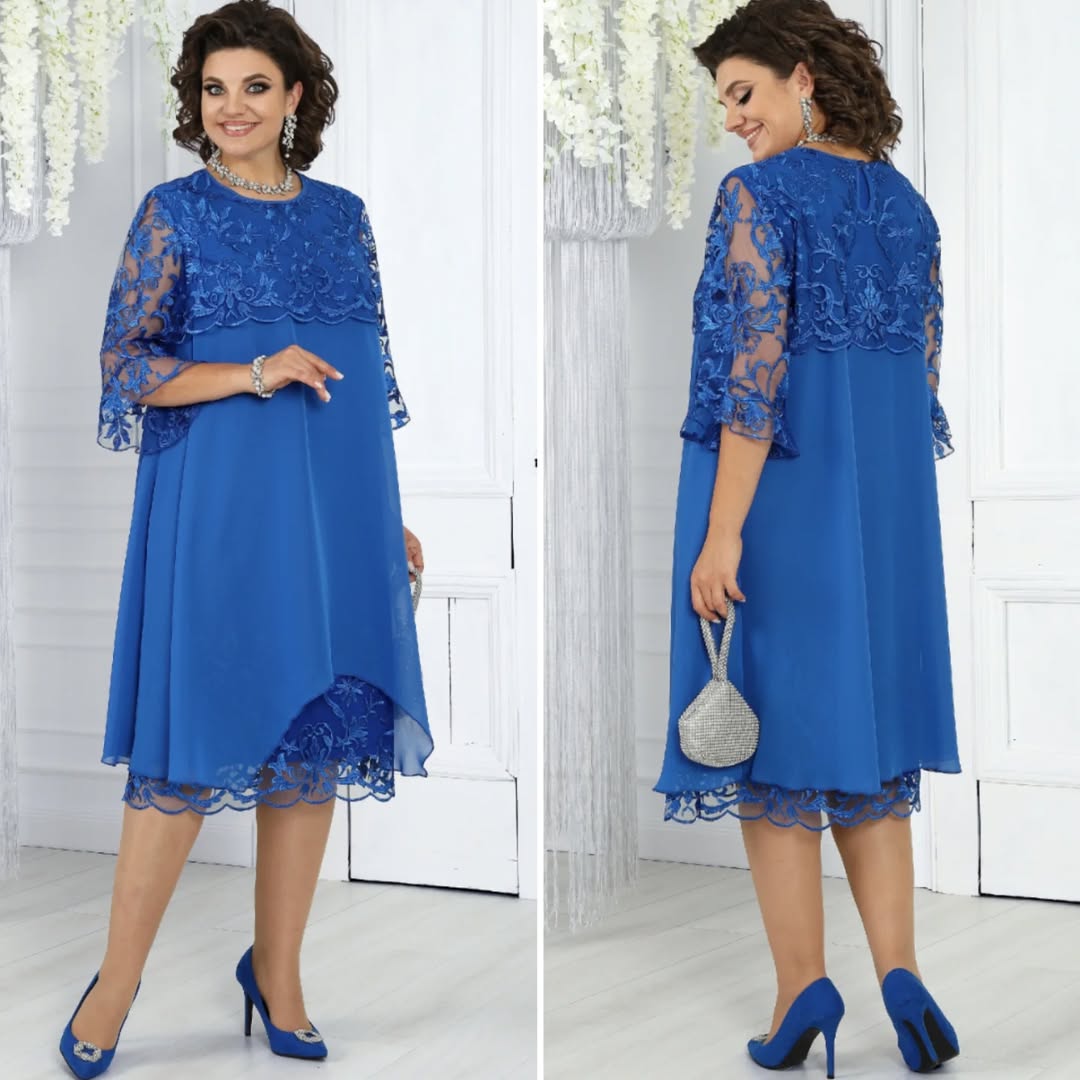 Célène — Embroidered Chiffon Patchwork Round-Neck Maxi Dress