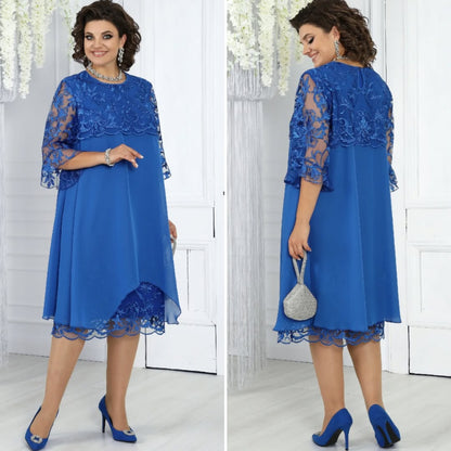 Célène — Embroidered Chiffon Patchwork Round-Neck Maxi Dress