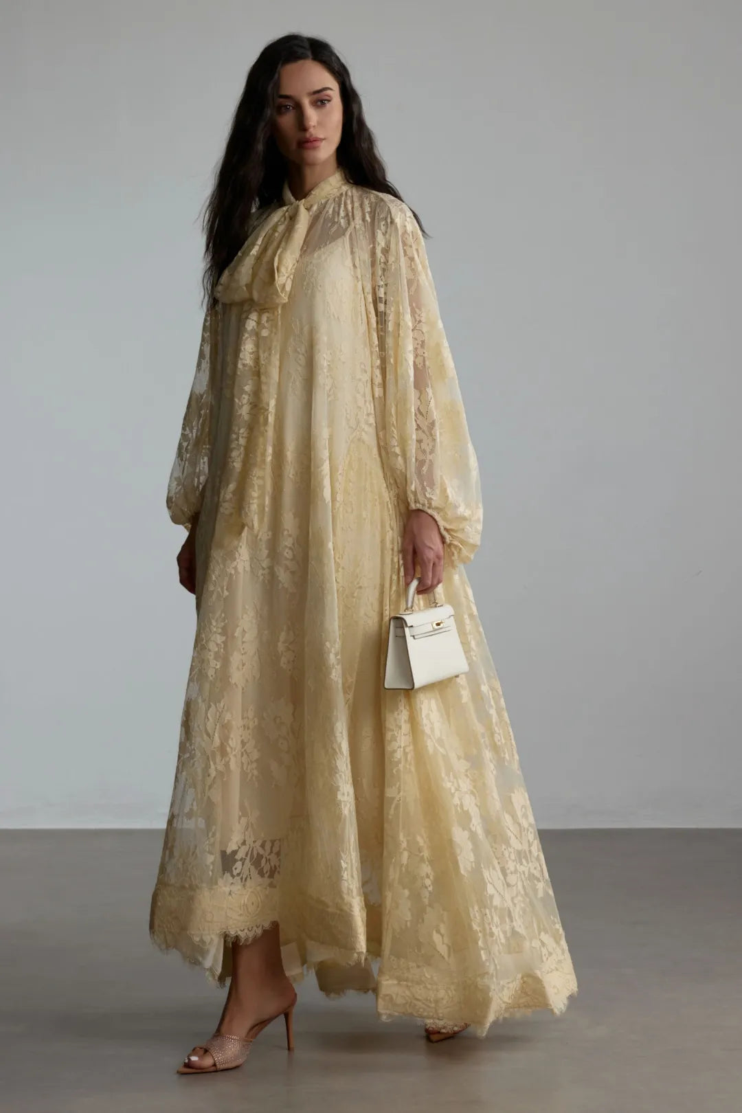 Éclore — Sheer Floral Lace Long-Sleeve Dress