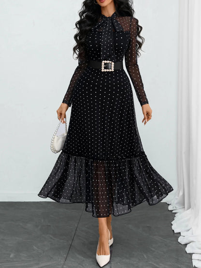 Verlanne — Polka Dot Tie-Neck Midi Dress