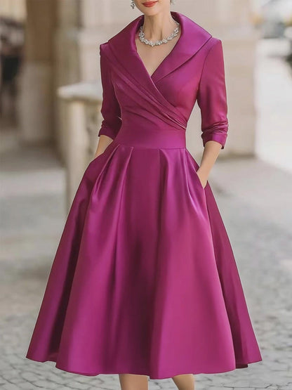 Auréve — Satin Draped-Collar A-Line Midi Dress