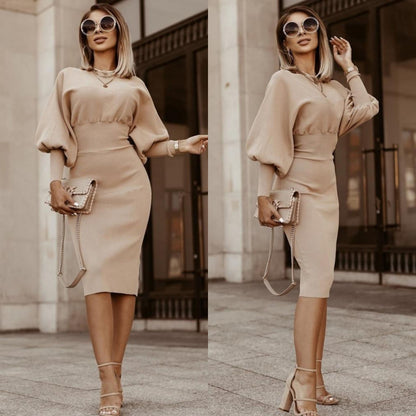 Vellamora — Long-Sleeve Marked-Waist Casual Dress