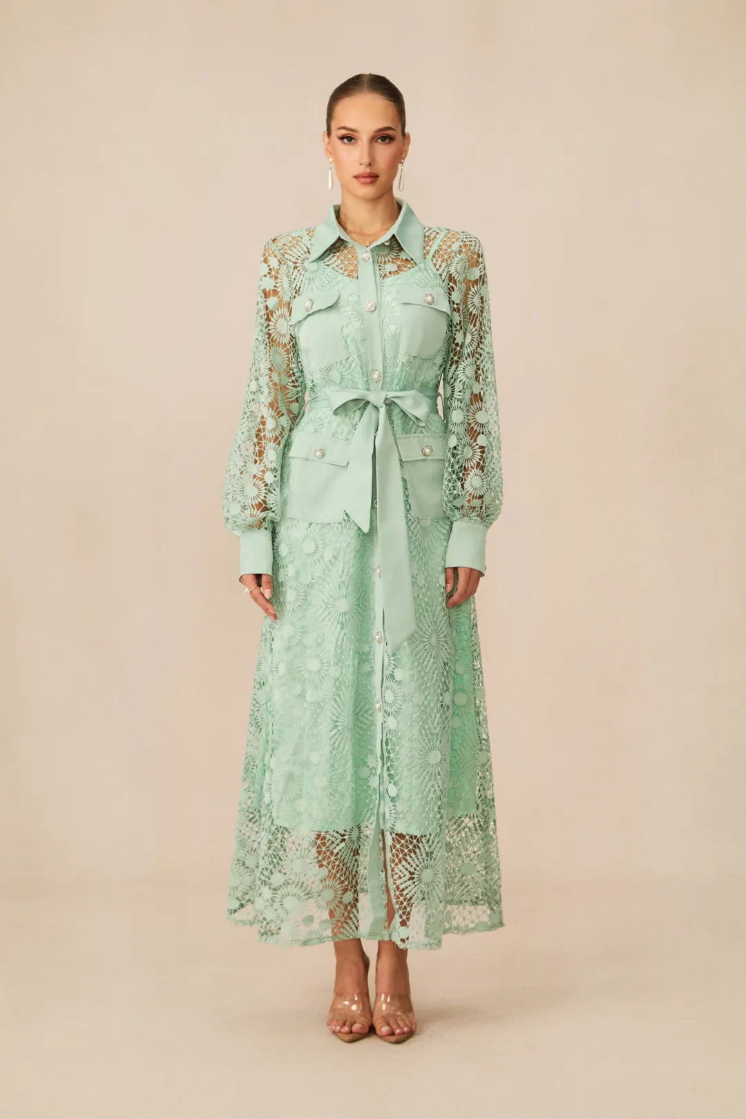 Rosa — Lace Belted Maxi Dress