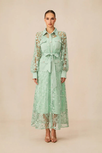 Rosa — Lace Belted Maxi Dress