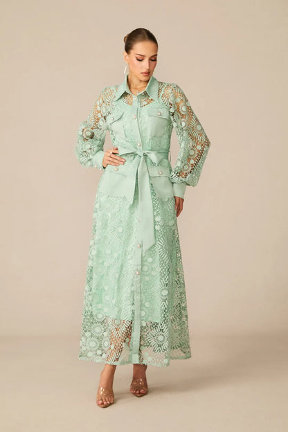 Rosa — Lace Belted Maxi Dress