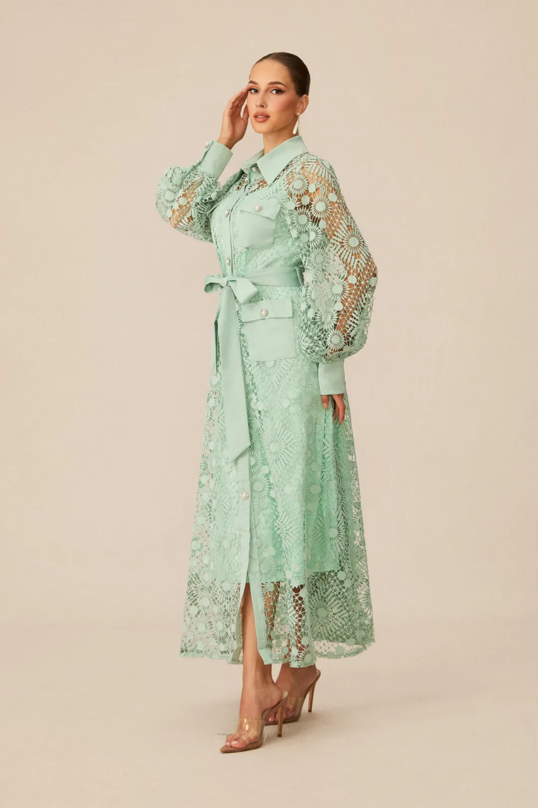 Rosa — Lace Belted Maxi Dress
