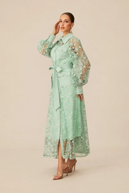 Rosa — Lace Belted Maxi Dress
