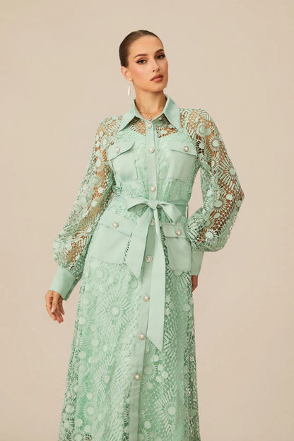 Rosa — Lace Belted Maxi Dress