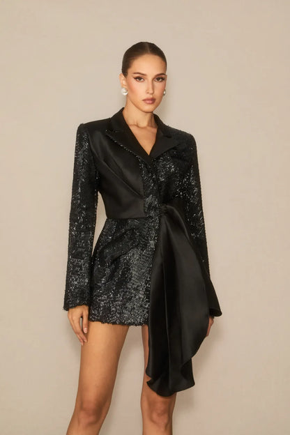 Auréne — Black Embellished Blazer Mini Dress