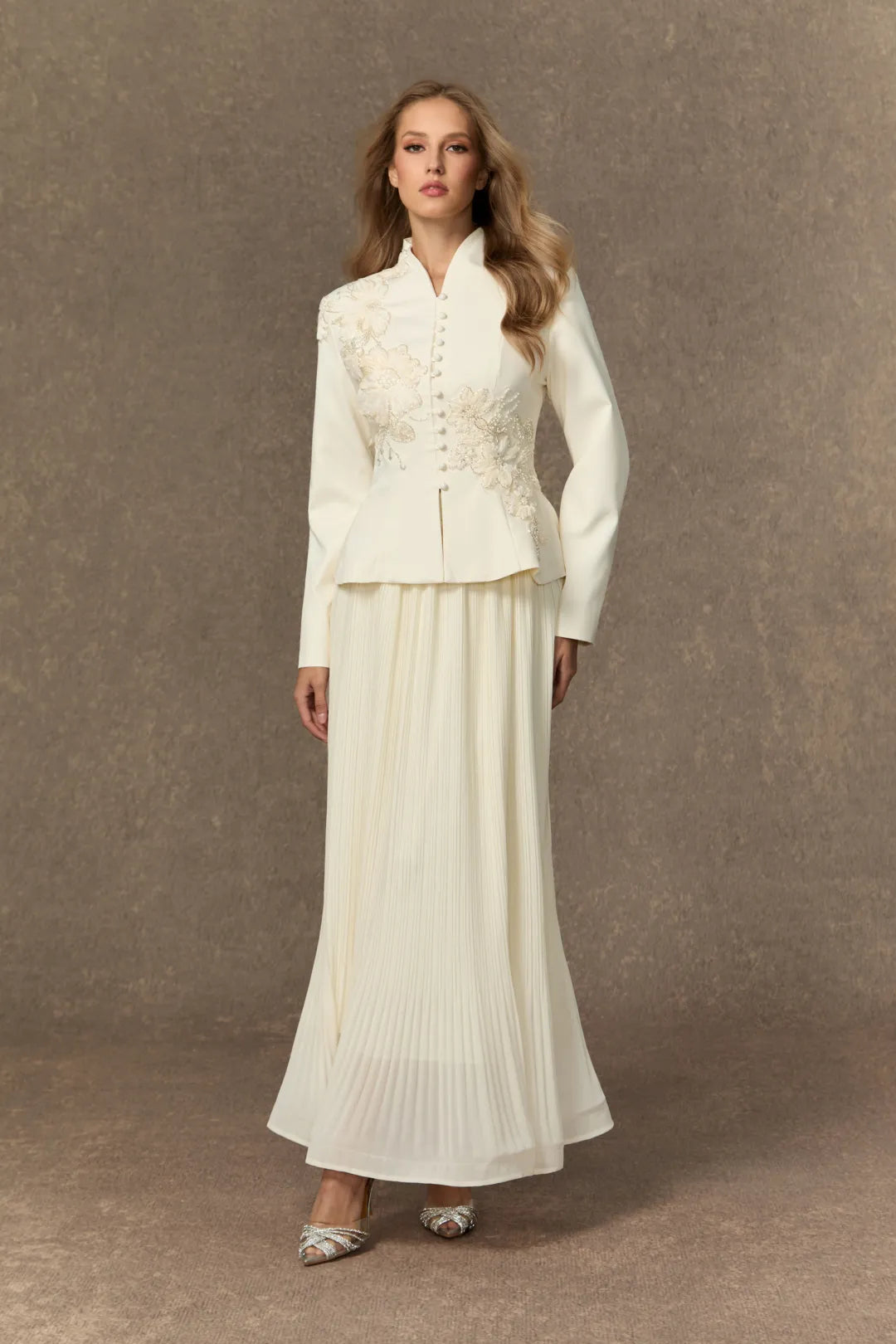 Velvoire — Lace Embroidered Jacket & Pleated Skirt Set