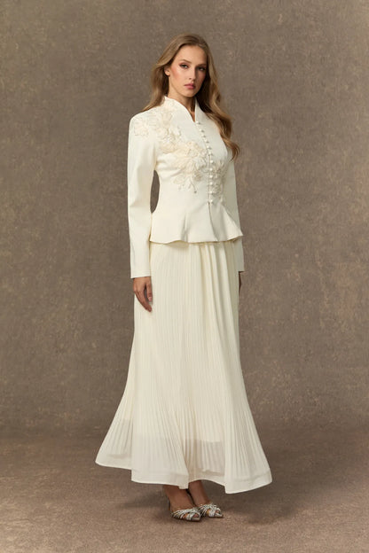 Velvoire — Lace Embroidered Jacket & Pleated Skirt Set
