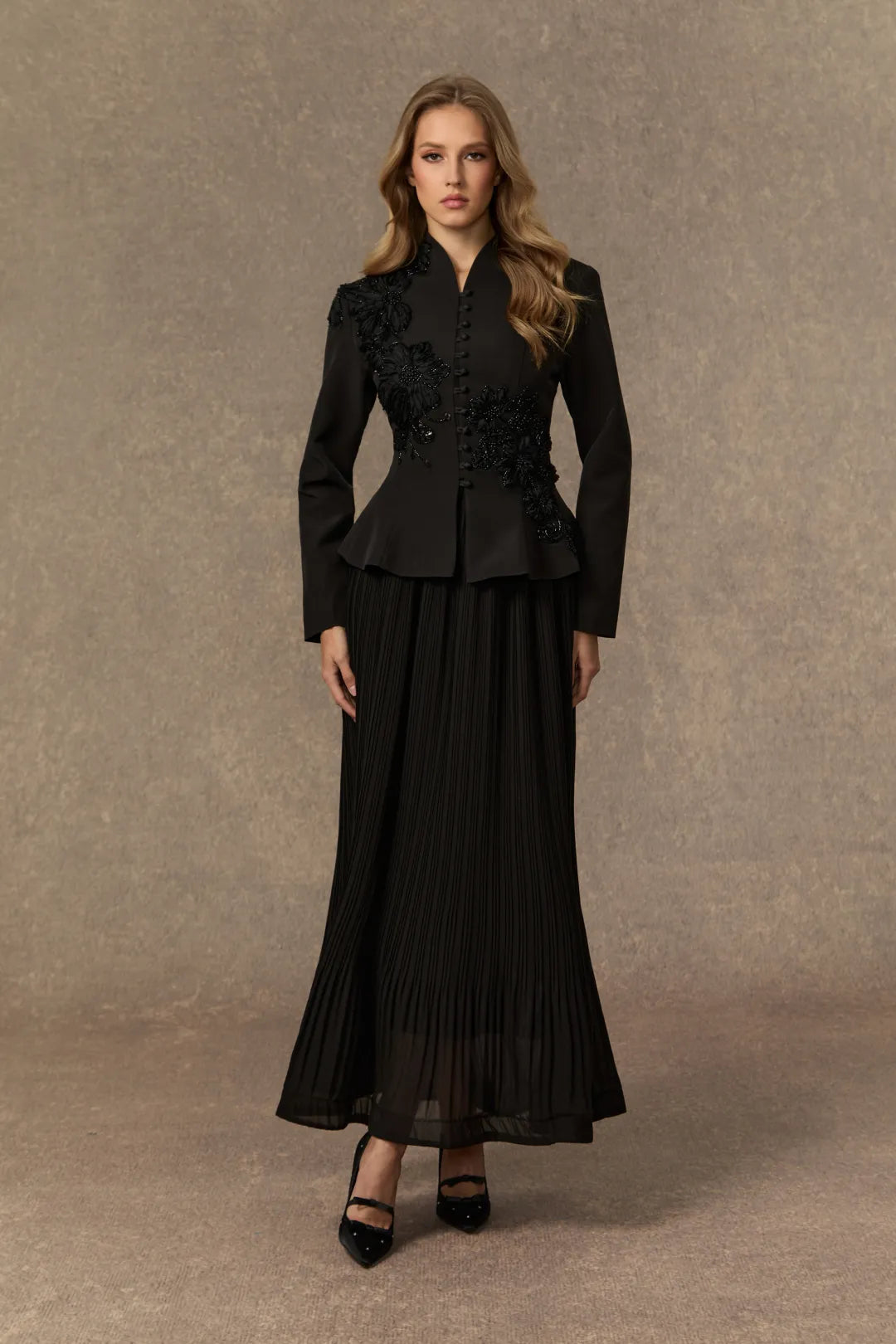Velvoire — Lace Embroidered Jacket & Pleated Skirt Set