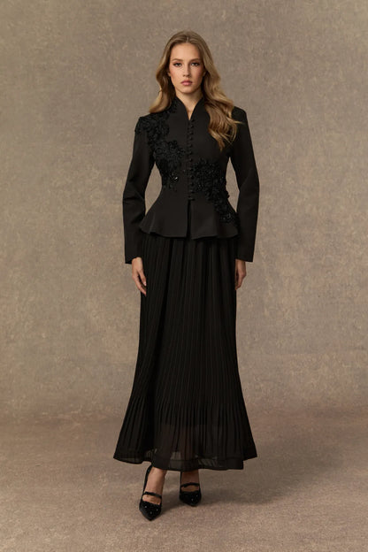 Velvoire — Lace Embroidered Jacket & Pleated Skirt Set