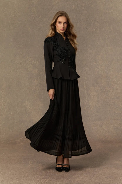 Velvoire — Lace Embroidered Jacket & Pleated Skirt Set