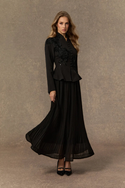 Velvoire — Lace Embroidered Jacket & Pleated Skirt Set