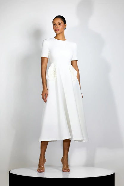 Velorie — Floral Appliqué Midi Dress