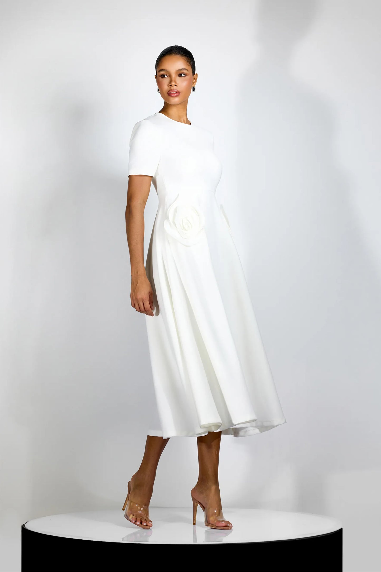 Velorie — Floral Appliqué Midi Dress