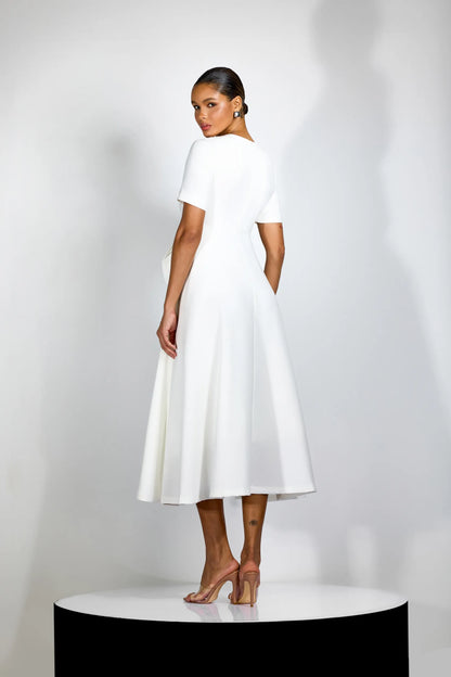 Velorie — Floral Appliqué Midi Dress