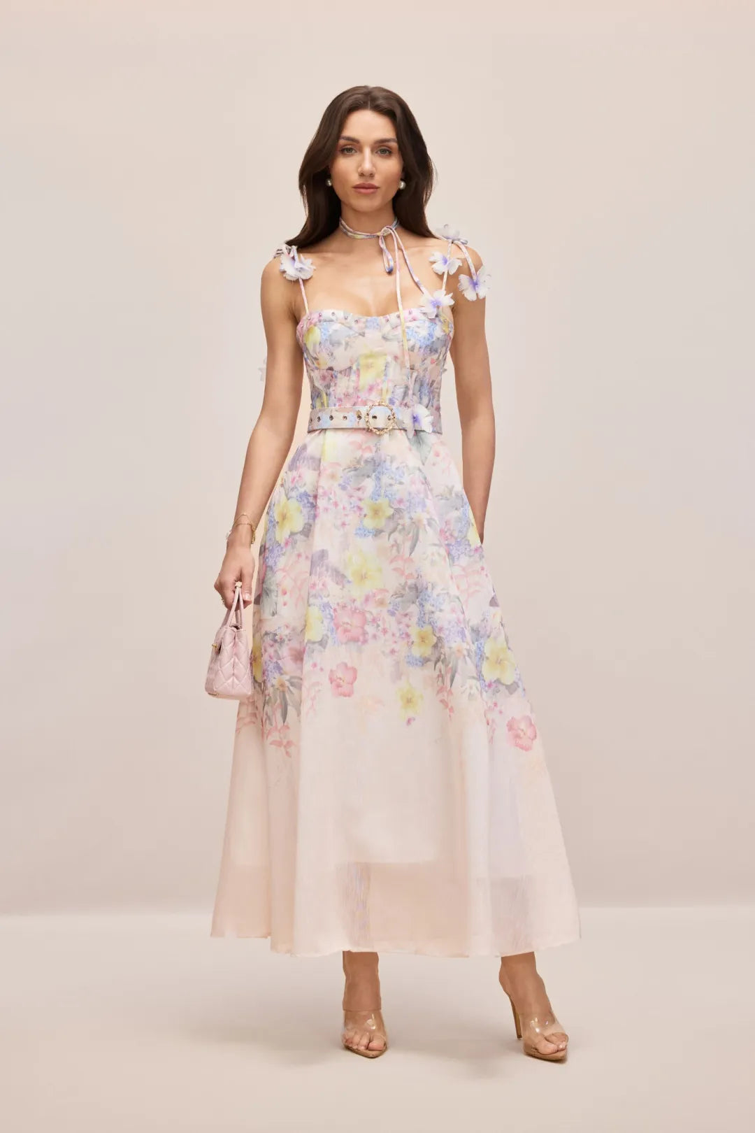Tasha — Floral Corset Maxi Dress with Straps