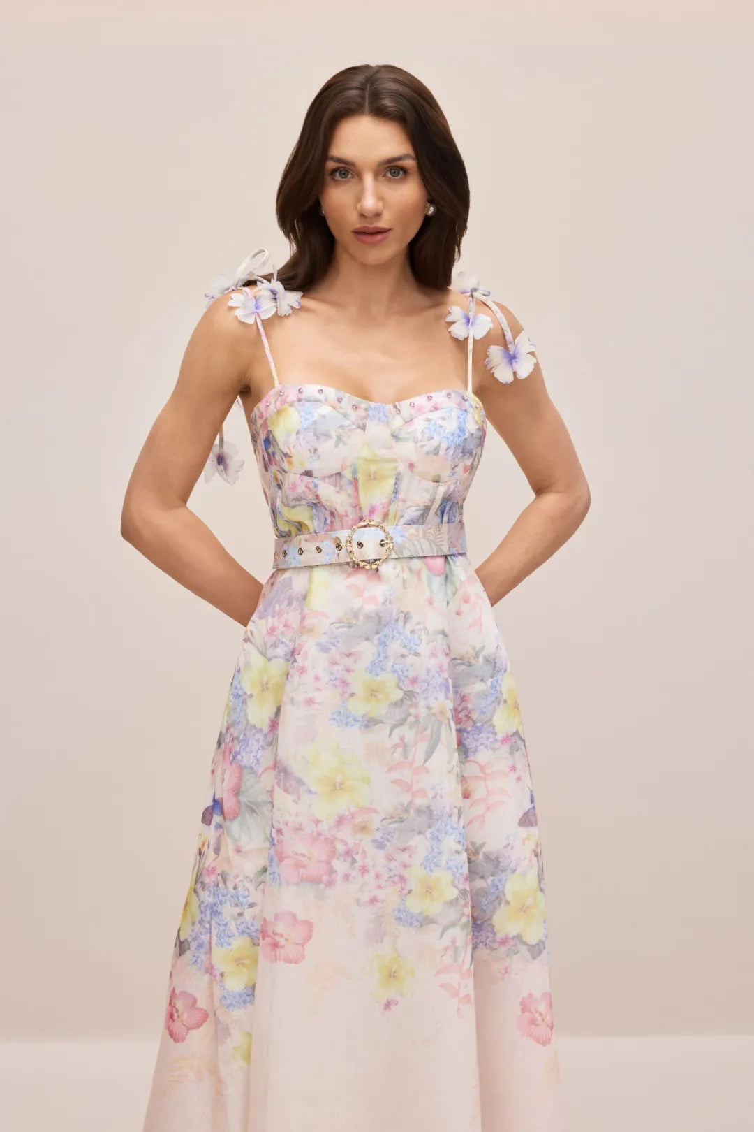 Tasha — Floral Corset Maxi Dress with Straps