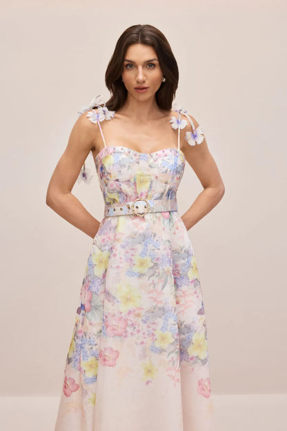 Tasha — Floral Corset Maxi Dress with Straps