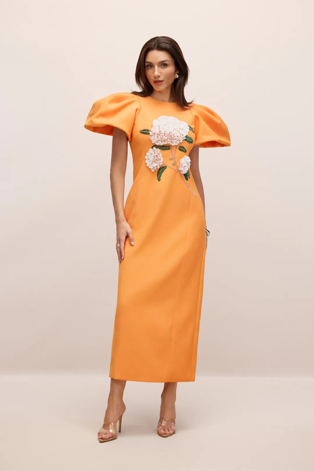 Botanica — Embroidered Floral Puff Sleeve Maxi Dress