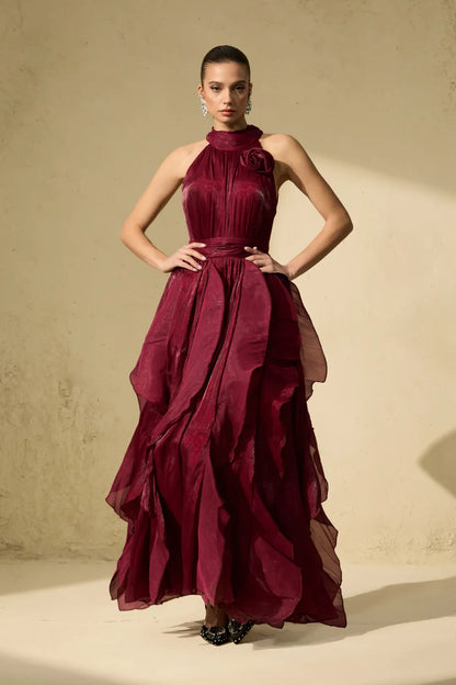 Rosetté — Tiered Ruffle Maxi Dress in Blush