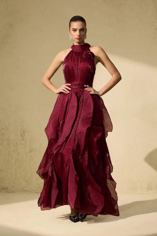 Rosetté — Tiered Ruffle Maxi Dress in Blush