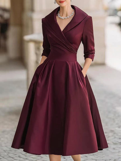 Auréve — Satin Draped-Collar A-Line Midi Dress