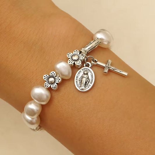 Serenity - Elegant Virgin Mary Daisy Bracelet
