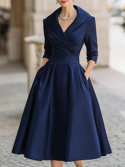 Auréve — Satin Draped-Collar A-Line Midi Dress