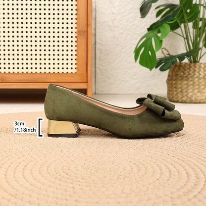 Bow Elegant Chunky Heel Square-Toe High Heels - Elegant Women Shoes