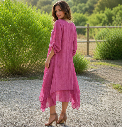 Murelle — Solid Round-Neck Loose-Fit Midi Dress