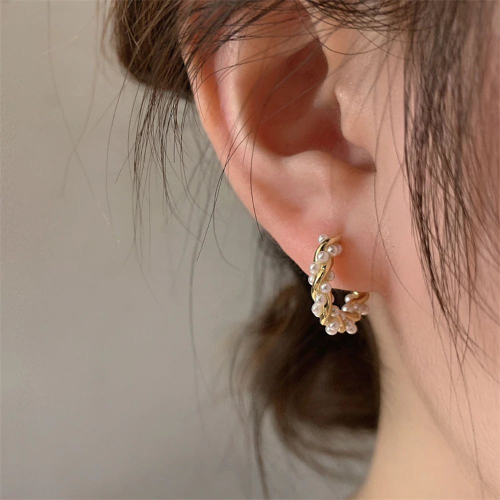 Twisted Pearl Earrings — Gold-Set Spiral Design