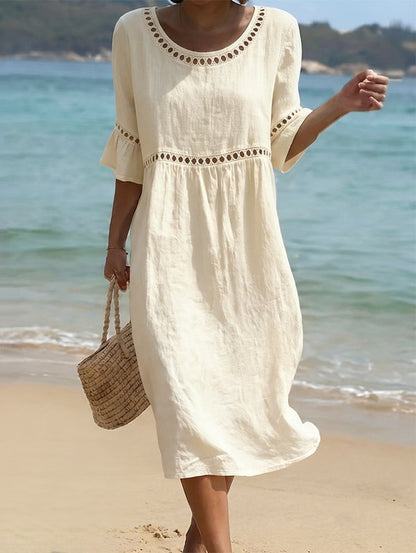 Linéa — Lace-Trim Cotton Linen Midi Dress