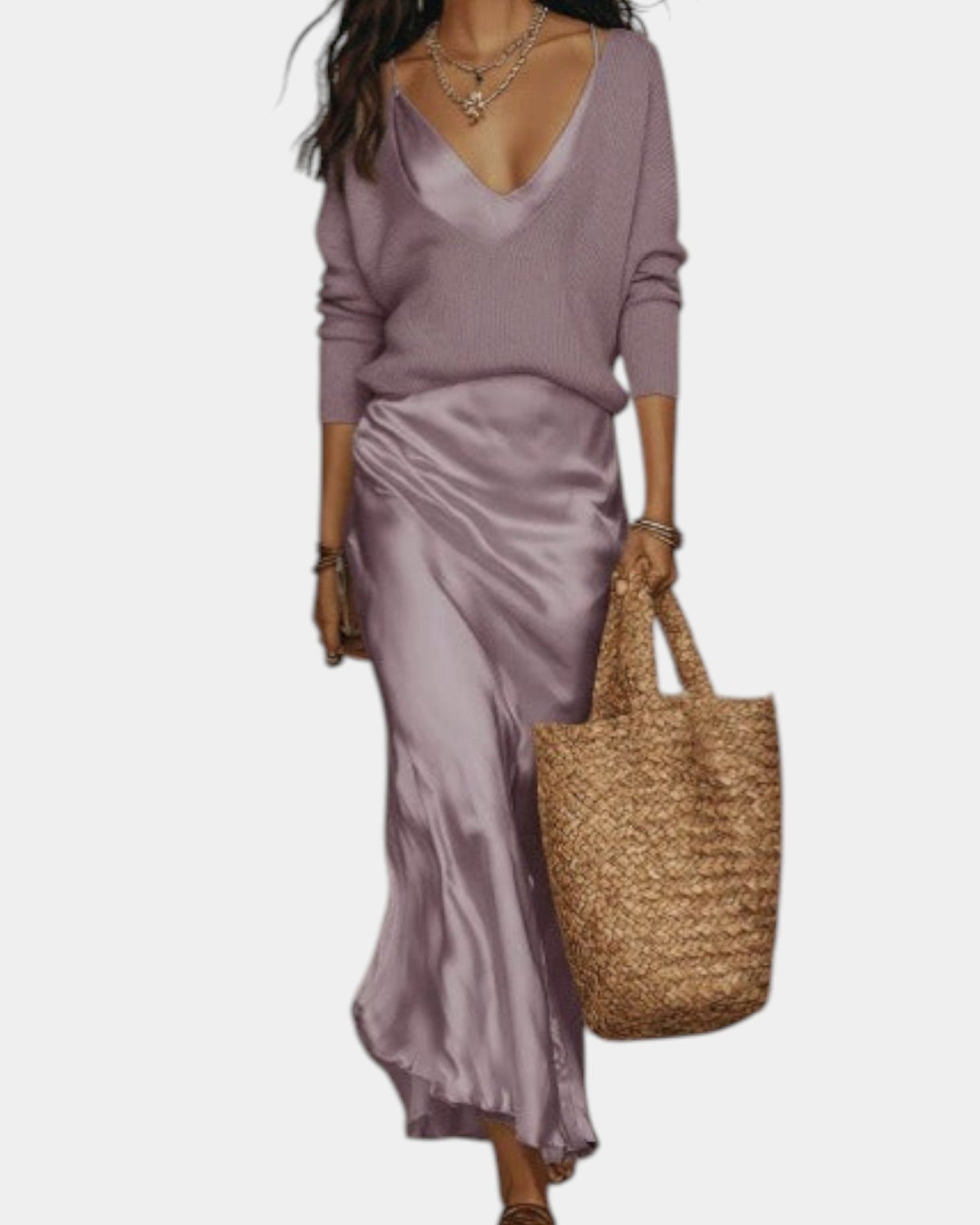 Bérénice – Flowy Satin-Finish Dress & Blouse Two-Piece Set