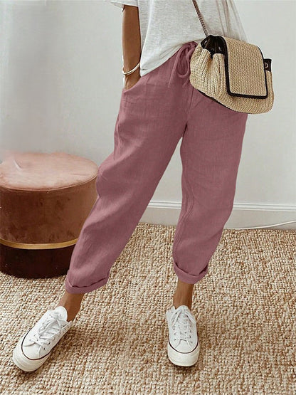 Linève  —  High-Waist Linen Straight-Leg Trousers