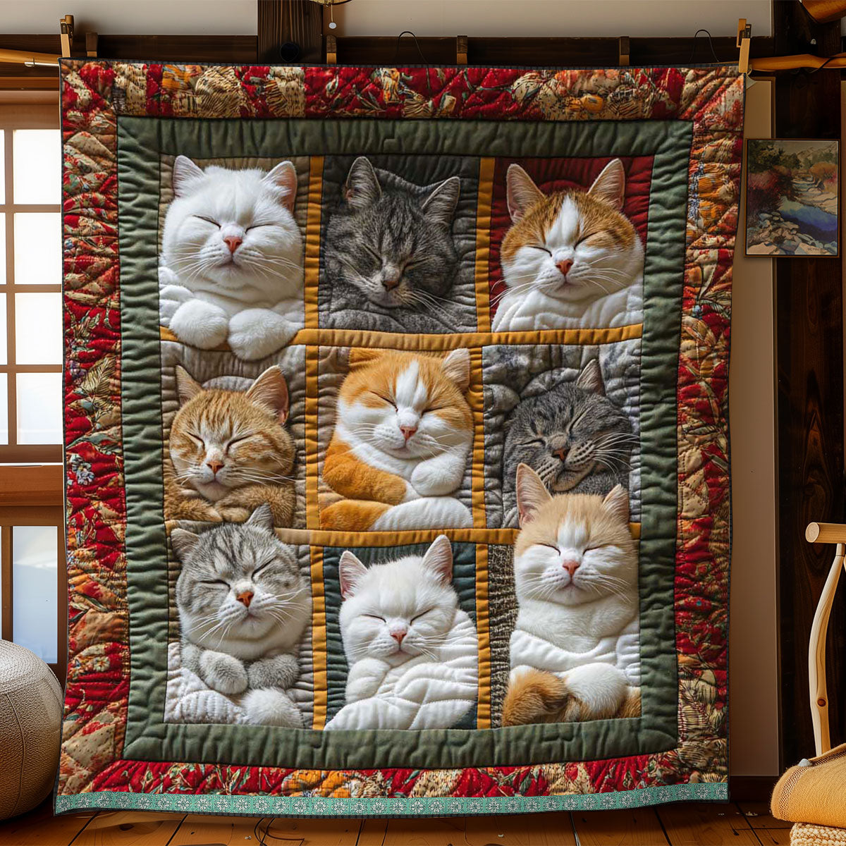 Cozy Blanket with 9 Sleeping Royal Cats
