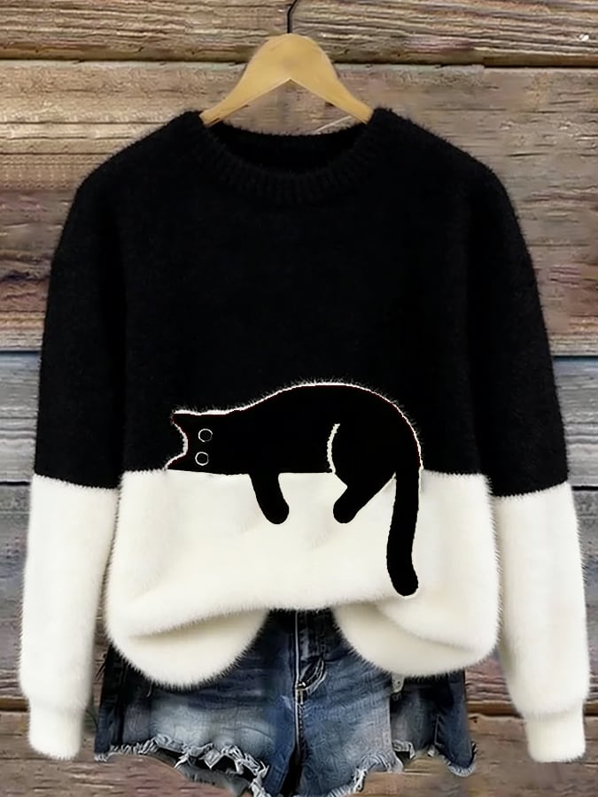 Caitlin - Comfortable Casual Cat Graphic Jumper