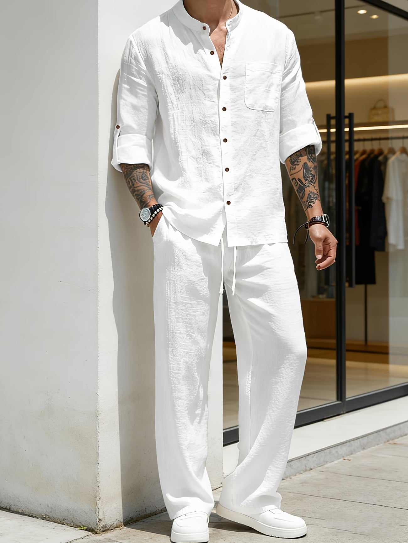 Linènce — Linen Blend Shirt & Trouser Two-Piece Set