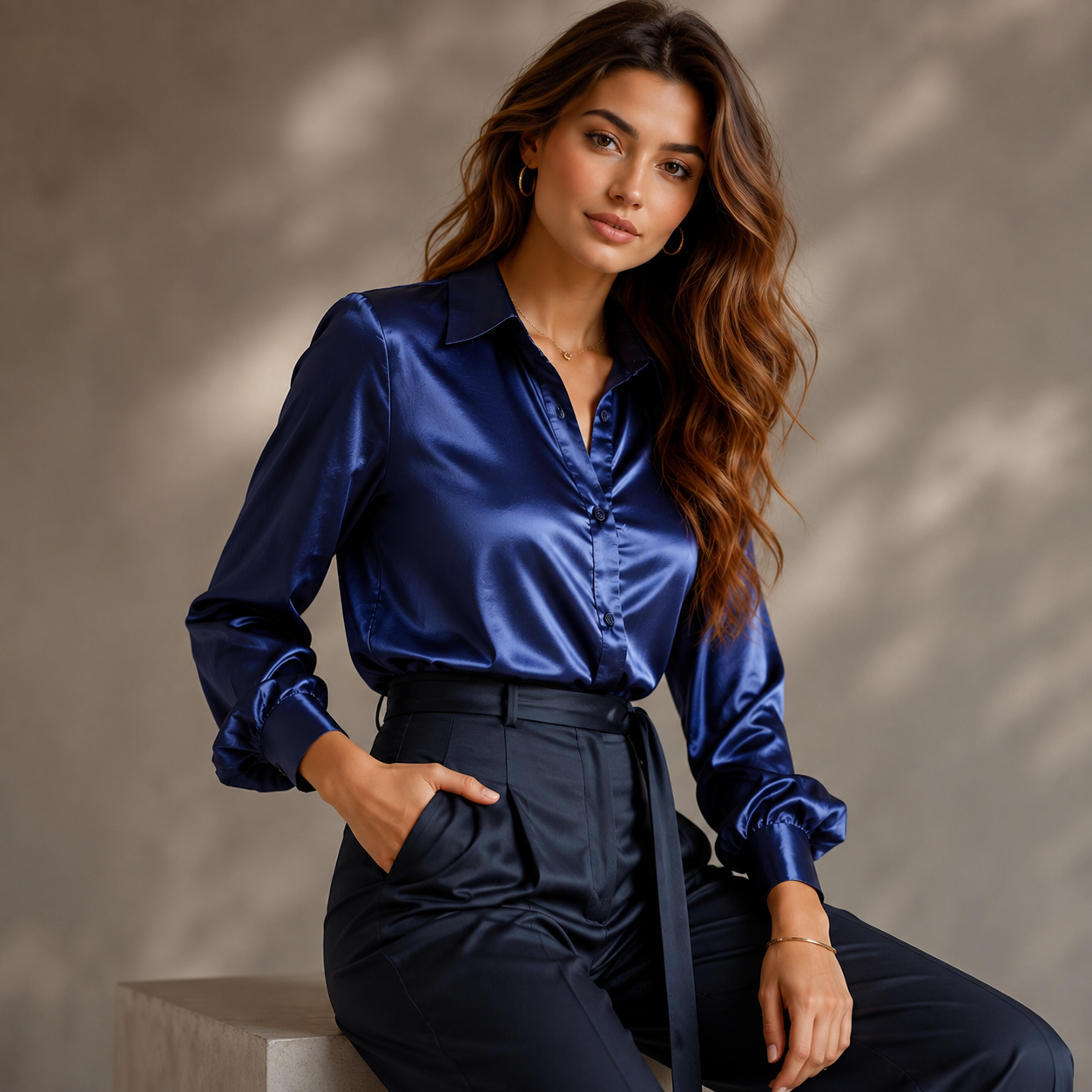 Lunelle — Satin Long-Sleeve Blouse