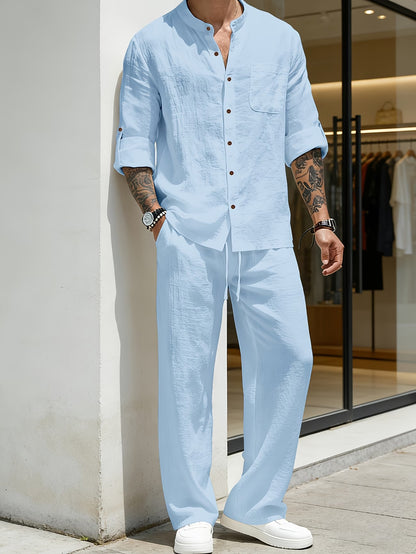 Linènce — Linen Blend Shirt & Trouser Two-Piece Set