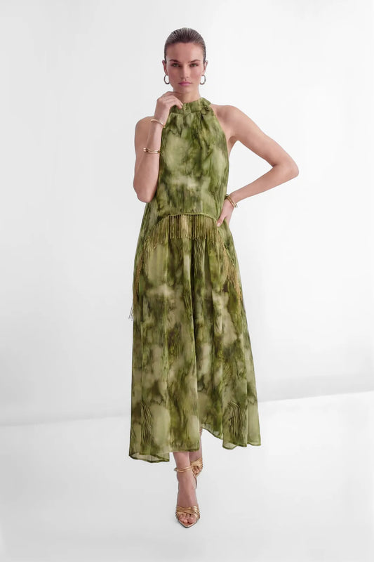 Verdène — Halter Neck Fringe Maxi Dress