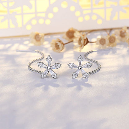 Floral Threader Diamond Earrings — Delicate Drop Design