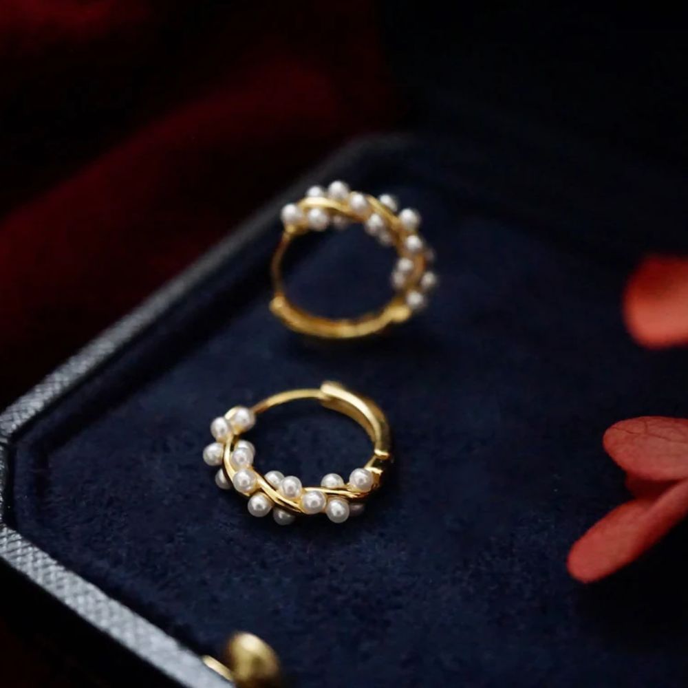 Twisted Pearl Earrings — Gold-Set Spiral Design