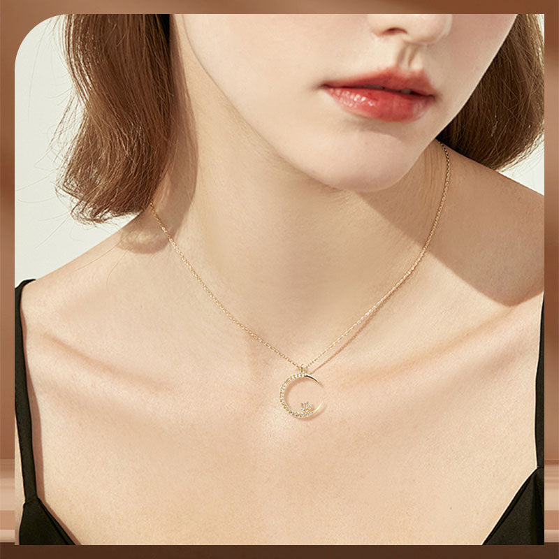Moon and Star Bright Necklace - Elegant Travel-Ready Necklace