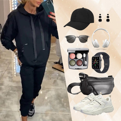 2-Piece Women's Hoodie Set with Drawstring & Pants